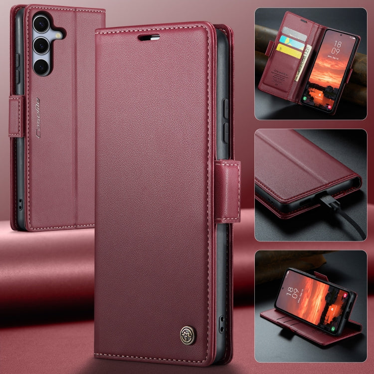 For Samsung Galaxy S25 5G CaseMe 023 Butterfly Buckle Litchi Texture RFID Anti-theft Leather Phone Case(Red)