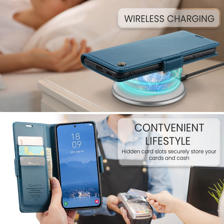 For Samsung Galaxy S25 5G CaseMe 023 Butterfly Buckle Litchi Texture RFID Anti-theft Leather Phone Case(Blue)