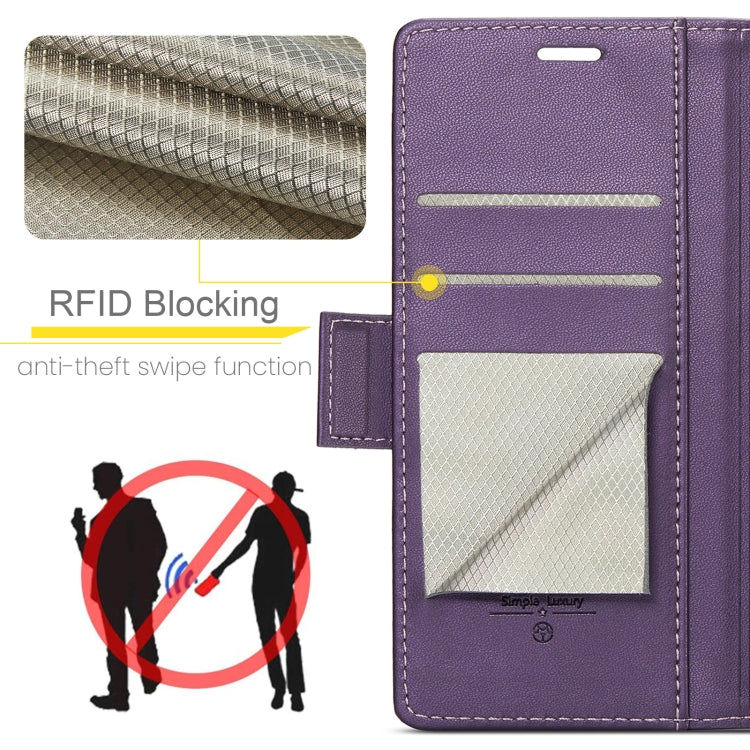 For Samsung Galaxy S25 5G CaseMe 023 Butterfly Buckle Litchi Texture RFID Anti-theft Leather Phone Case(Purple)