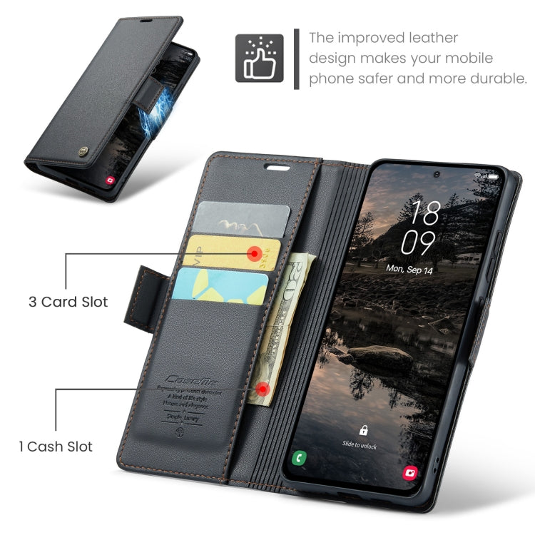 For Samsung Galaxy S25+ 5G CaseMe 023 Butterfly Buckle Litchi Texture RFID Anti-theft Leather Phone Case(Black)