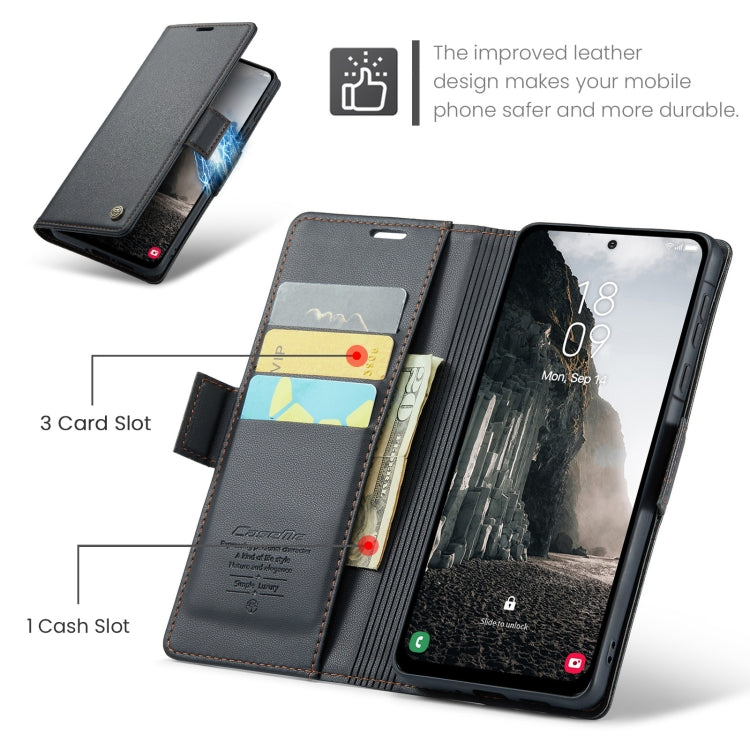 For Samsung Galaxy A36 CaseMe 023 Butterfly Buckle Litchi Texture RFID Anti-theft Leather Phone Case(Black)