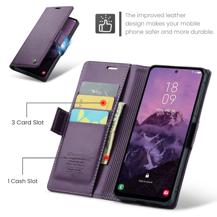 For Samsung Galaxy A36 CaseMe 023 Butterfly Buckle Litchi Texture RFID Anti-theft Leather Phone Case(Purple)