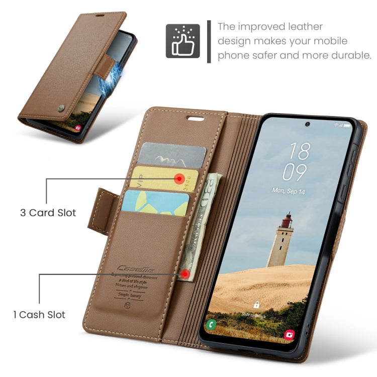 For Samsung Galaxy A56 CaseMe 023 Butterfly Buckle Litchi Texture RFID Anti-theft Leather Phone Case(Brown)