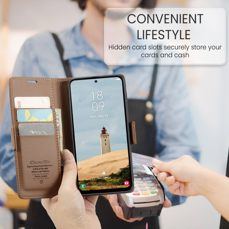 For Samsung Galaxy A56 CaseMe 023 Butterfly Buckle Litchi Texture RFID Anti-theft Leather Phone Case(Brown)