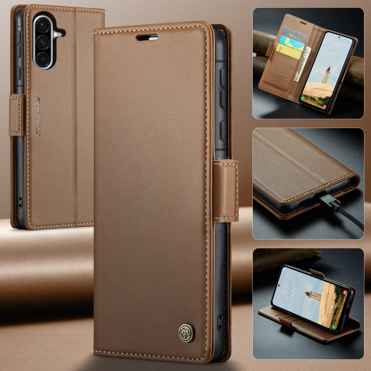 For Samsung Galaxy A56 CaseMe 023 Butterfly Buckle Litchi Texture RFID Anti-theft Leather Phone Case(Brown)