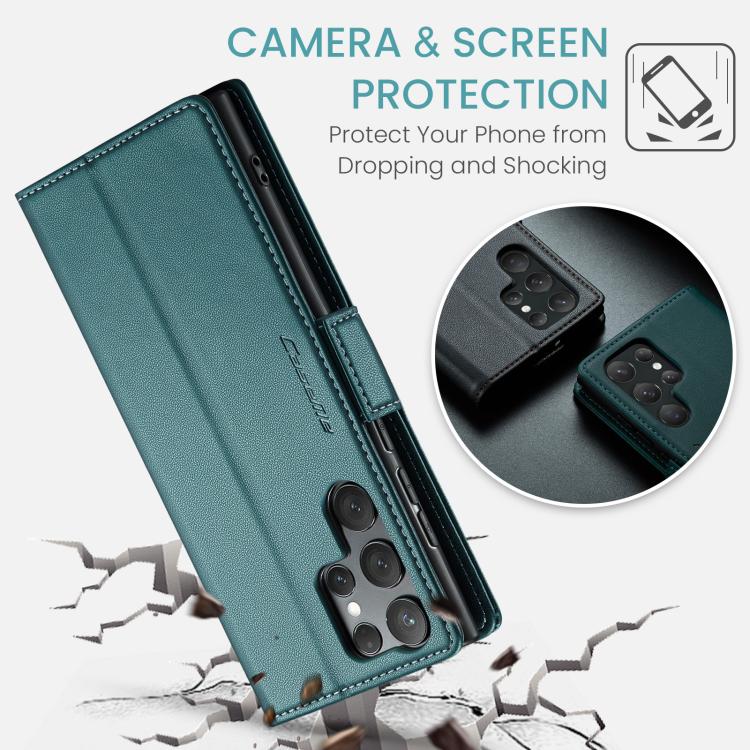 For Samsung Galaxy S25 Ultra 5G CaseMe 023 Butterfly Buckle Litchi Texture RFID Anti-theft Leather Phone Case(Green)