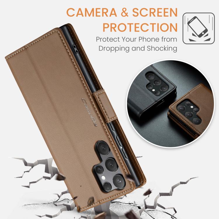 For Samsung Galaxy S25 Ultra 5G CaseMe 023 Butterfly Buckle Litchi Texture RFID Anti-theft Leather Phone Case(Brown)