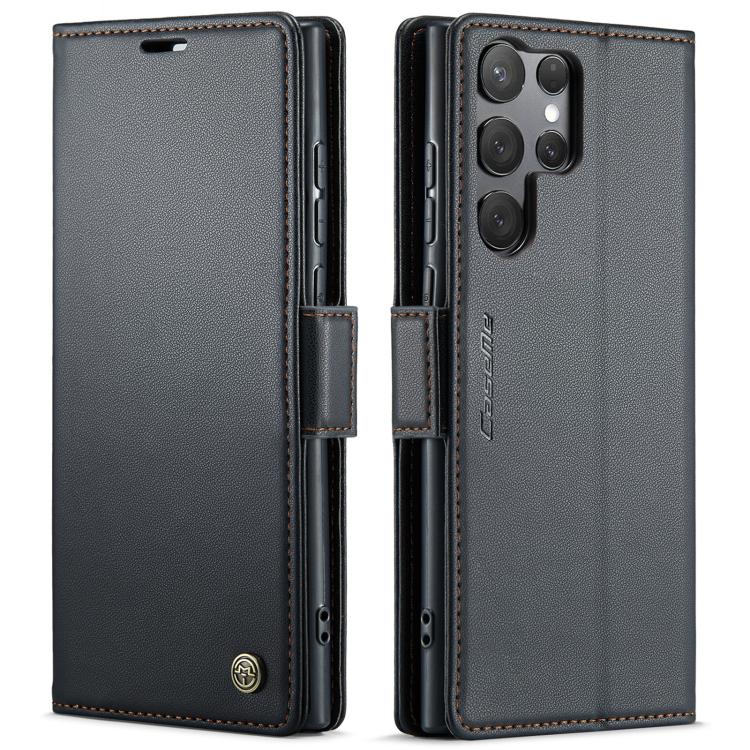 For Samsung Galaxy S25 Ultra 5G CaseMe 023 Butterfly Buckle Litchi Texture RFID Anti-theft Leather Phone Case(Black)