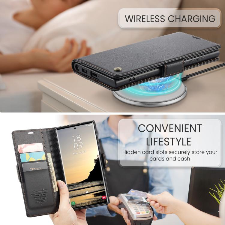 For Samsung Galaxy S25 Ultra 5G CaseMe 023 Butterfly Buckle Litchi Texture RFID Anti-theft Leather Phone Case(Black)