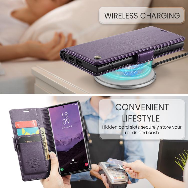 For Samsung Galaxy S25 Ultra 5G CaseMe 023 Butterfly Buckle Litchi Texture RFID Anti-theft Leather Phone Case(Purple)