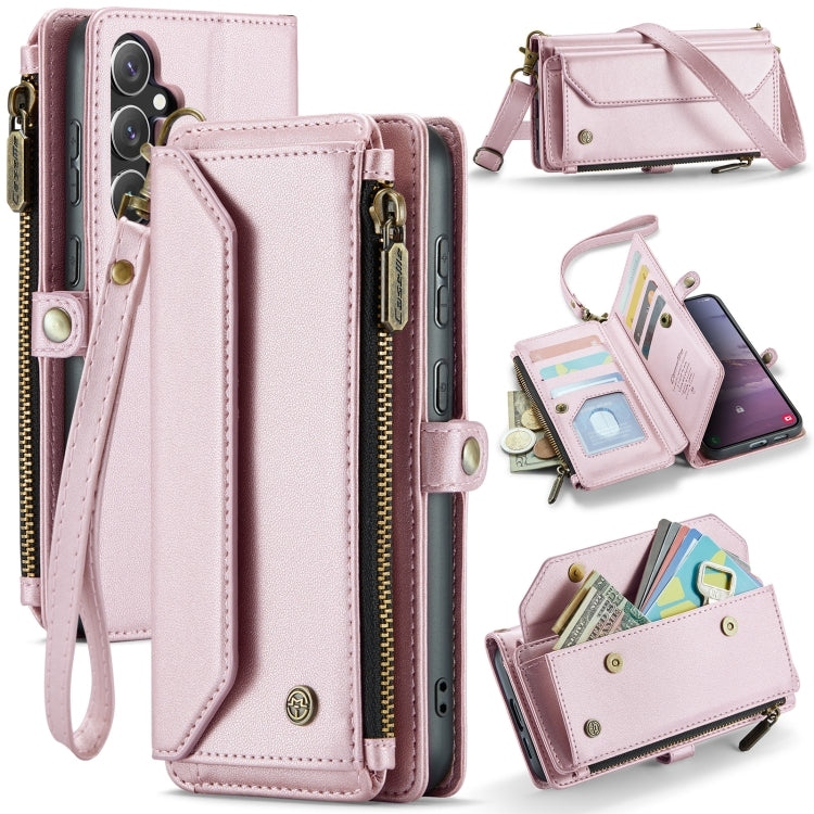 For Samsung Galaxy S24 FE 5G CaseMe C36 Card Slots Zipper Wallet RFID Anti-theft Leather Phone Case(Pink)