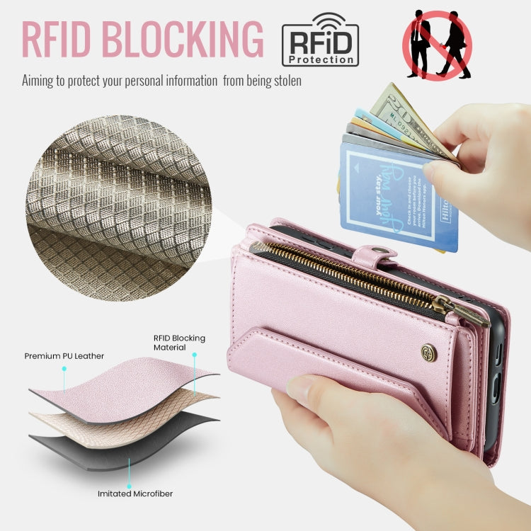 For Samsung Galaxy S24 FE 5G CaseMe C36 Card Slots Zipper Wallet RFID Anti-theft Leather Phone Case(Pink)