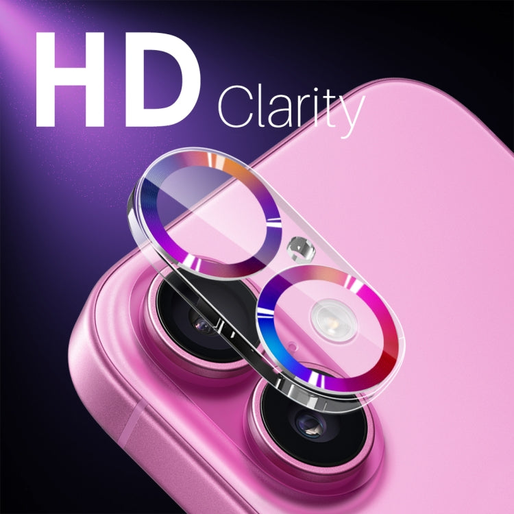 For iPhone 16 / 16 Plus NORTHJO Camera Lens Protector CD Veins 3D Tempered Glass Film(Colorful)