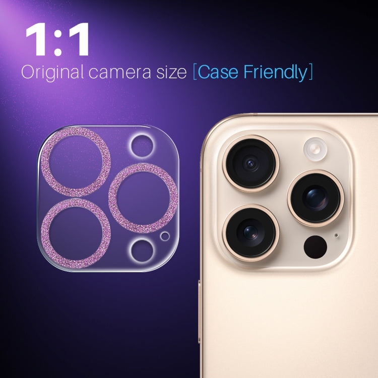 For iPhone 16 Pro / 16 Pro Max NORTHJO Camera Lens Protector Glitter Ring 3D Tempered Glass Film(Pink)