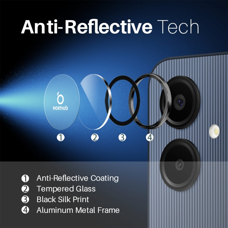 For Samsung Galaxy A06 4G NORTHJO Camera Lens Protector CD Metal Ring Tempered Glass Film(Black)