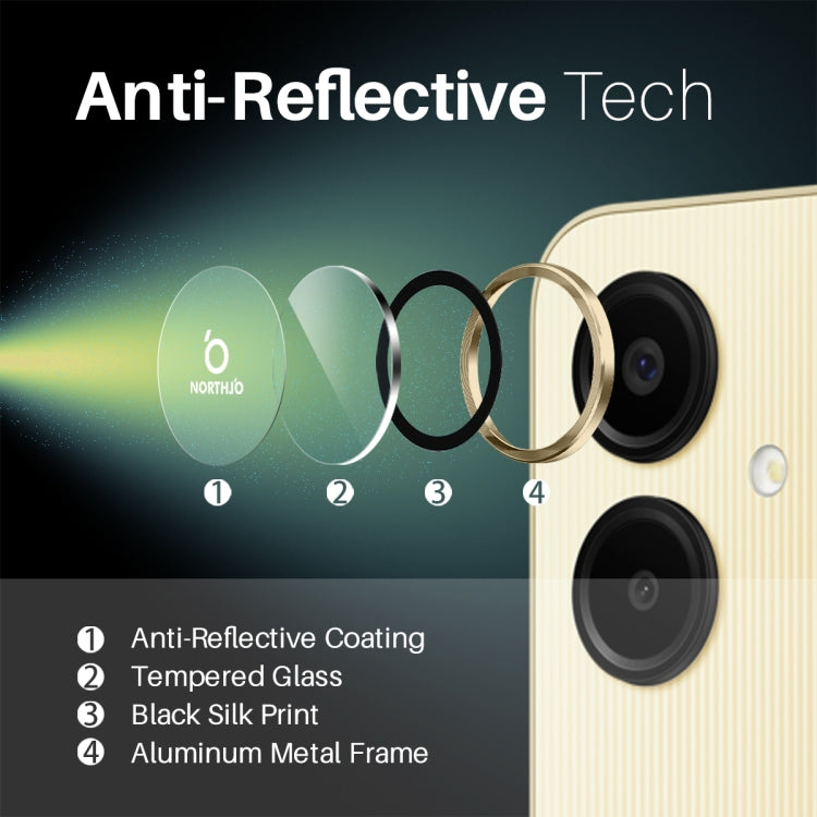 For Samsung Galaxy A06 4G NORTHJO Camera Lens Protector CD Metal Ring Tempered Glass Film(Gold)