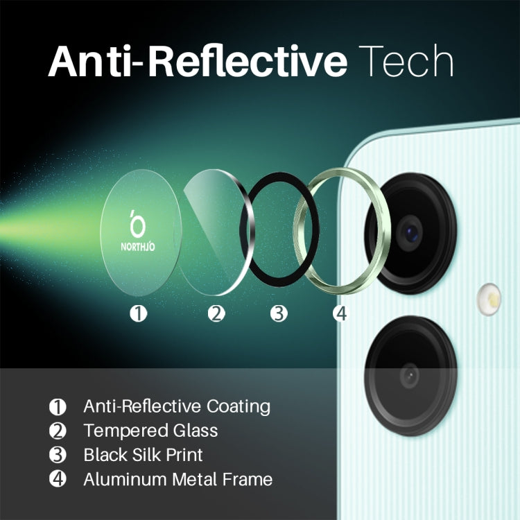 For Samsung Galaxy A06 4G NORTHJO Camera Lens Protector CD Metal Ring Tempered Glass Film(Green)