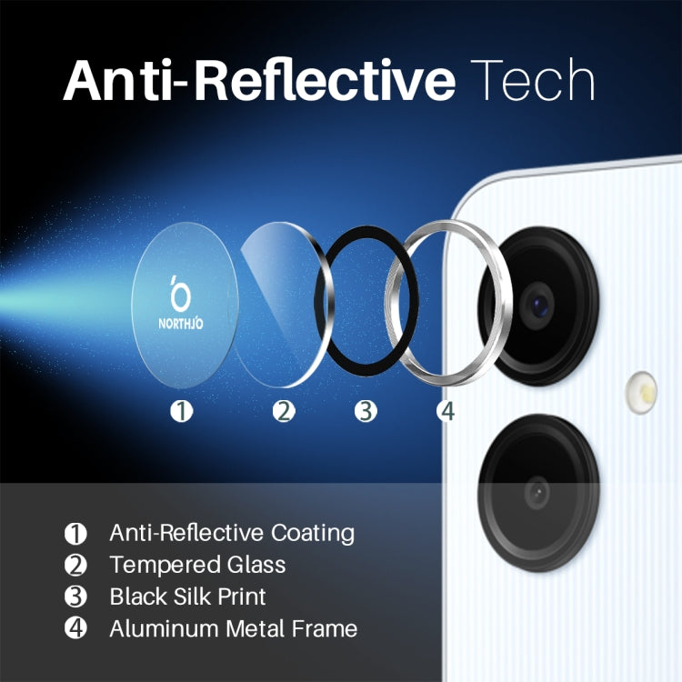 For Samsung Galaxy A06 4G NORTHJO Camera Lens Protector CD Metal Ring Tempered Glass Film(Silver)