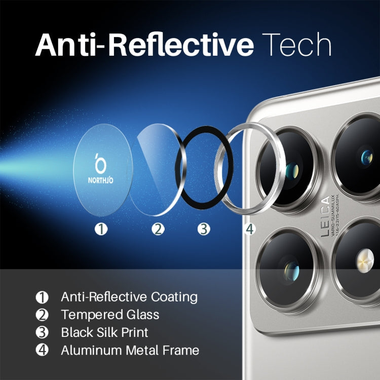 For Xiaomi 14T Pro 5G NORTHJO Camera Lens Protector CD Metal Ring Tempered Glass Film(Silver)