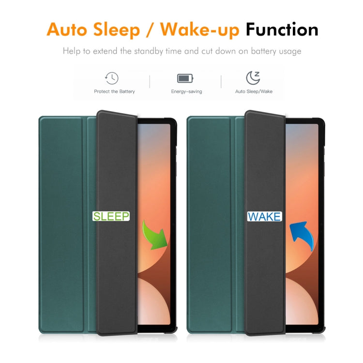 For Samsung Galaxy Tab S10+ / S9+ / S9 FE+ ENKAY Tri-fold Custer Texture Plastic Leather Smart Tablet Case with Pen Slot(Dark Green)