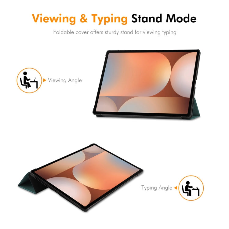 For Samsung Galaxy Tab S10 Ultra / S9 Ultra ENKAY Tri-fold Custer Texture Plastic Leather Smart Tablet Case with Pen Slot(Black)