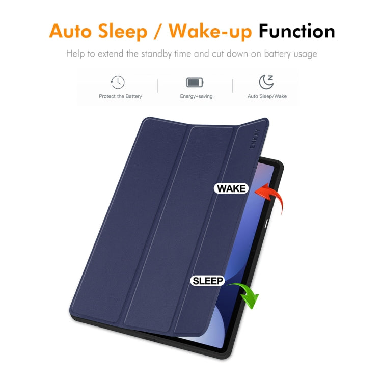 For Samsung Galaxy Tab S10+ / S9+ / S9 FE+ ENKAY Tri-fold Custer Texture TPU Leather Smart Tablet Case with Pen Slot(Dark Blue)