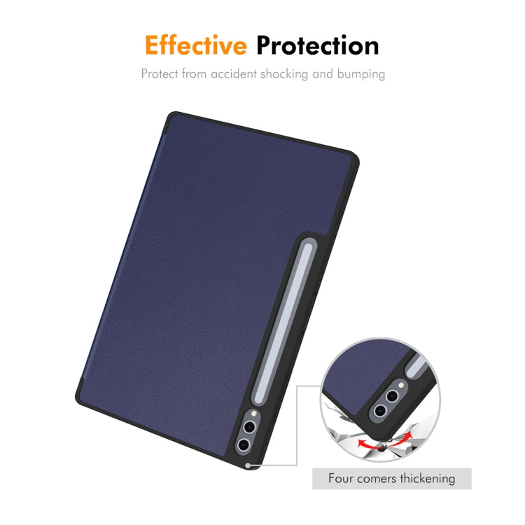 For Samsung Galaxy Tab S10 Ultra / S9 Ultra ENKAY Tri-fold Custer Texture TPU Leather Smart Tablet Case with Pen Slot(Black)