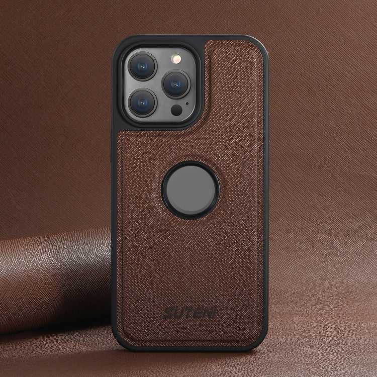 For iPhone 16 Suteni G1 Cross Texture MagSafe Phone Case(Brown)