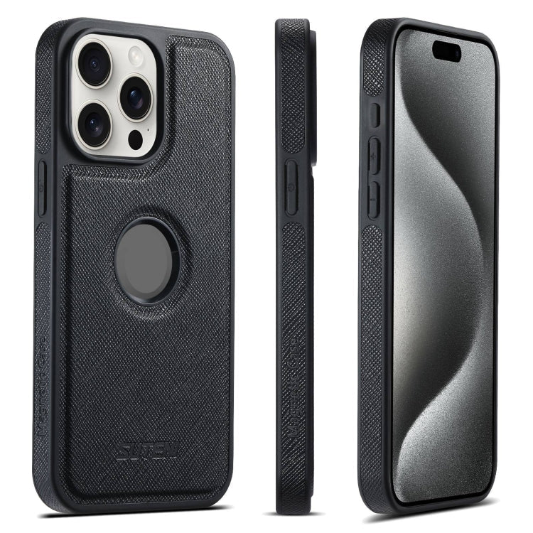 For iPhone 15 Pro Max Suteni G1 Cross Texture MagSafe Phone Case(Black)