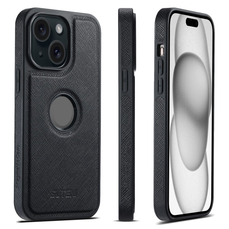 For iPhone 15 Plus Suteni G1 Cross Texture MagSafe Phone Case(Black)