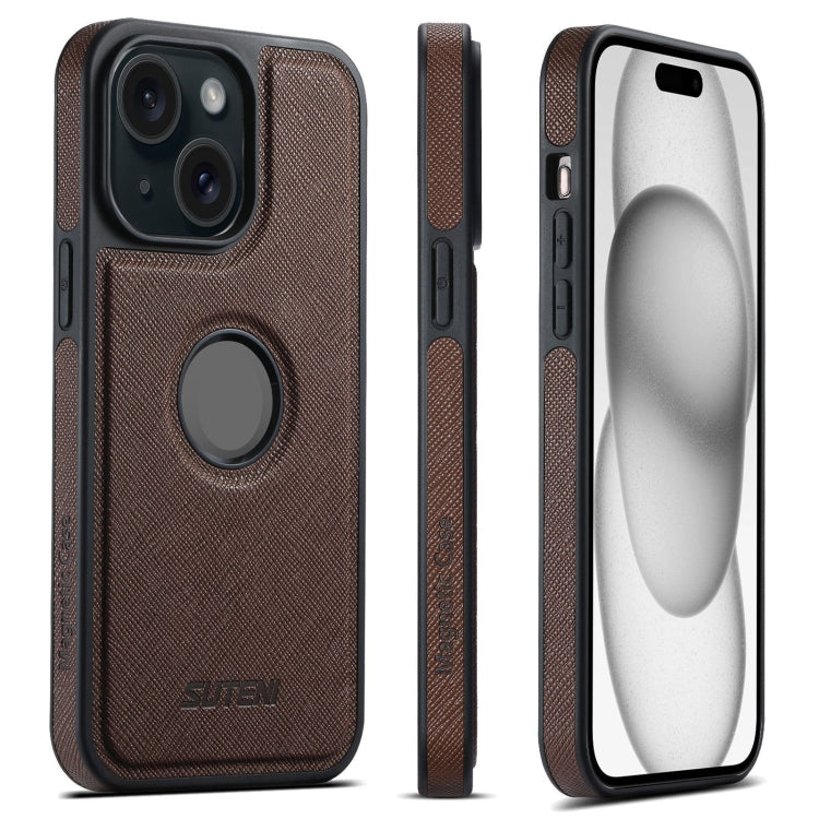 For iPhone 15 Plus Suteni G1 Cross Texture MagSafe Phone Case(Brown)