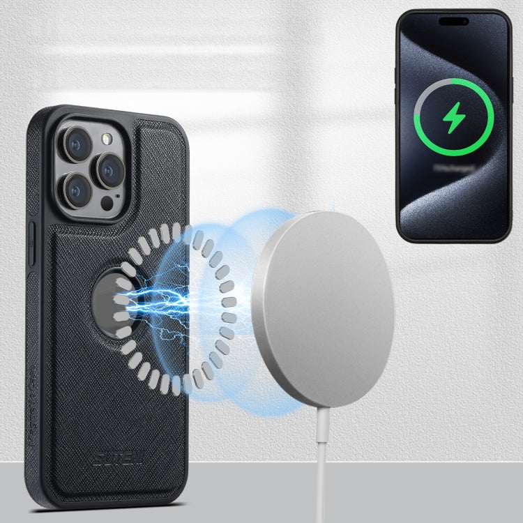 For iPhone 15 Suteni G1 Cross Texture MagSafe Phone Case(Black)