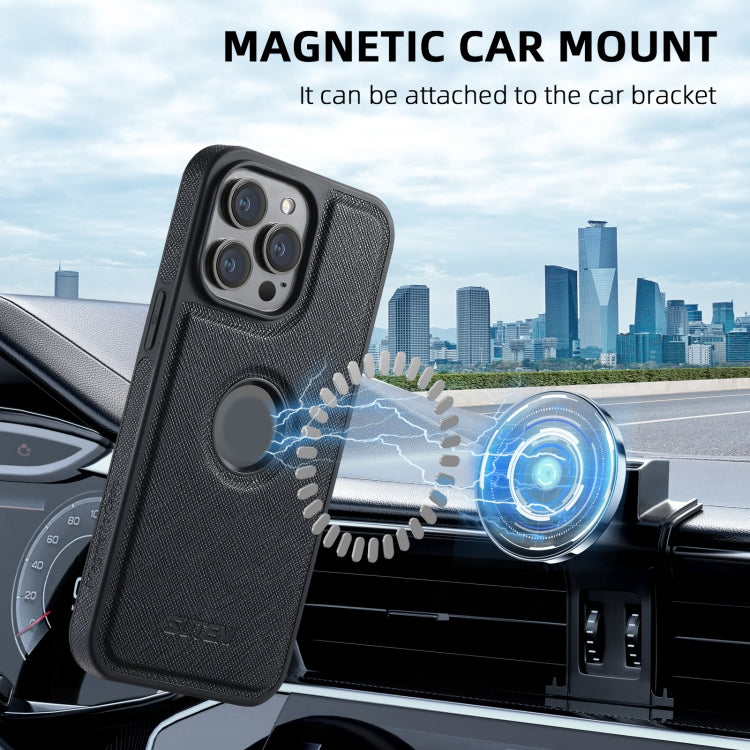For iPhone 14 Pro Max Suteni G1 Cross Texture MagSafe Phone Case(Black)