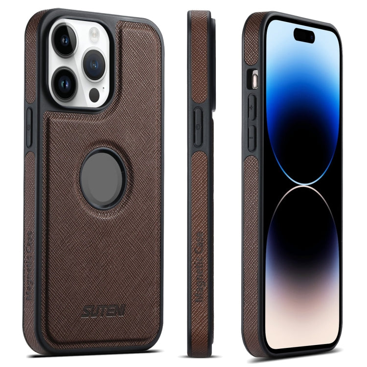 For iPhone 14 Pro Suteni G1 Cross Texture MagSafe Phone Case(Brown)