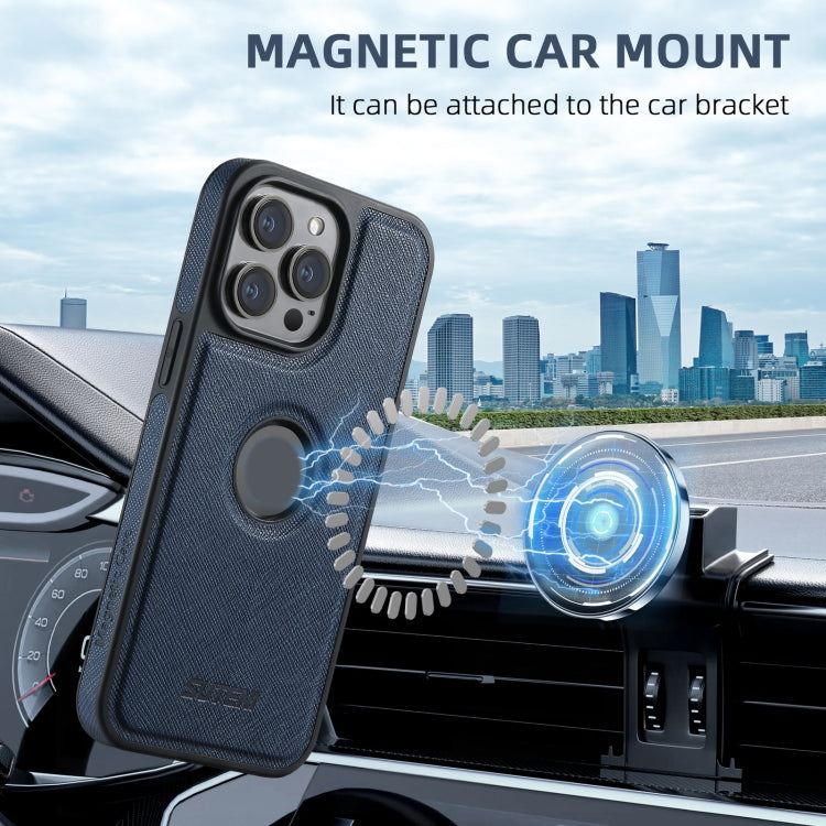 For iPhone 14 Suteni G1 Cross Texture MagSafe Phone Case(Blue)