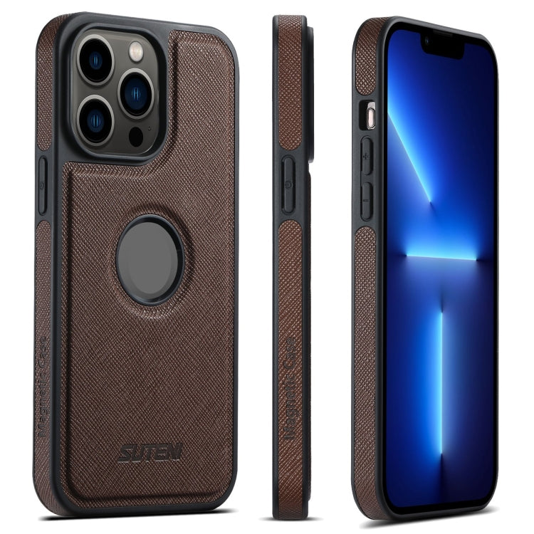 For iPhone 13 Pro Suteni G1 Cross Texture MagSafe Phone Case(Brown)