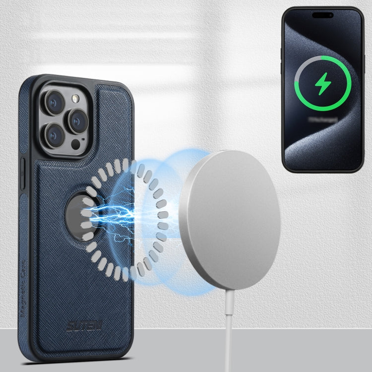 For iPhone 12 Pro Suteni G1 Cross Texture MagSafe Phone Case(Blue)