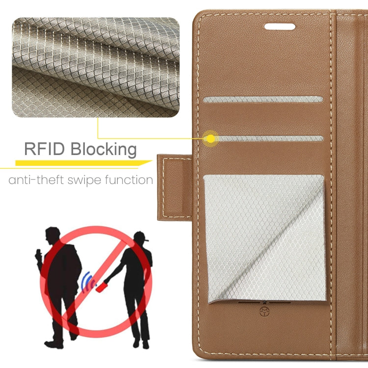 For OPPO Reno12 F /12 FS 5G CaseMe 023 Butterfly Buckle Litchi Texture RFID Anti-theft Leather Phone Case(Brown)