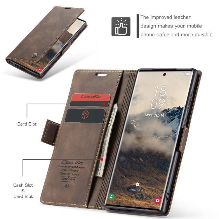 For Samsung Galaxy S25 Ultra 5G CaseMe 013 Multifunctional Horizontal Flip Leather Phone Case(Coffee)