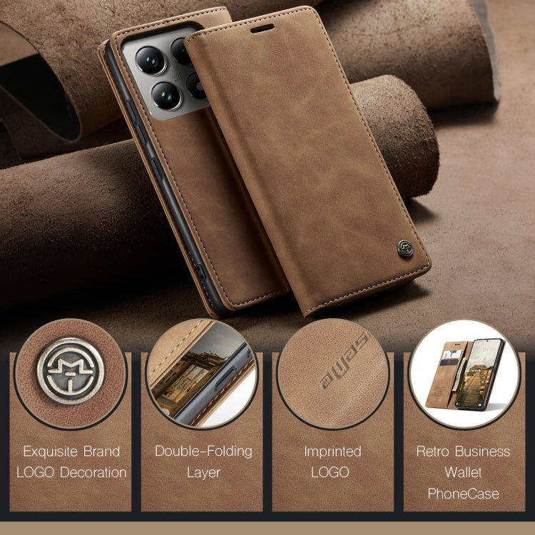 For Xiaomi 14T Pro CaseMe 013 Multifunctional Horizontal Flip Leather Phone Case(Brown)