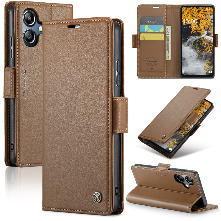 For Samsung Galaxy A07 / A06 CaseMe 023 Butterfly Buckle Litchi Texture RFID Anti-theft Leather Phone Case(Brown)