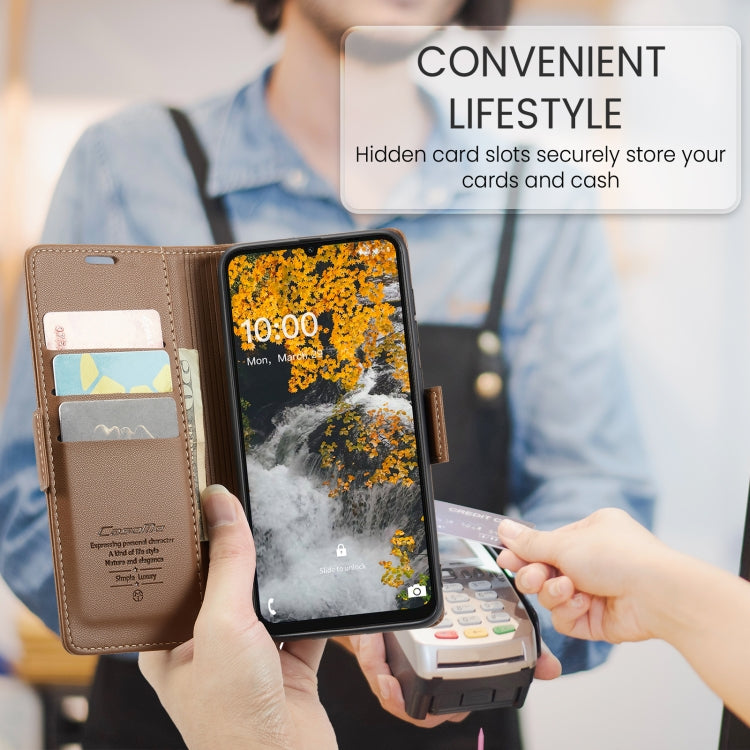 For Samsung Galaxy A07 / A06 CaseMe 023 Butterfly Buckle Litchi Texture RFID Anti-theft Leather Phone Case(Brown)