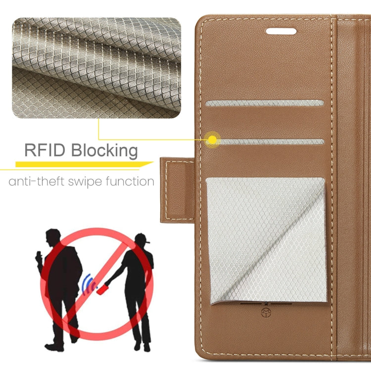 For Samsung Galaxy A16 5G CaseMe 023 Butterfly Buckle Litchi Texture RFID Anti-theft Leather Phone Case(Brown)