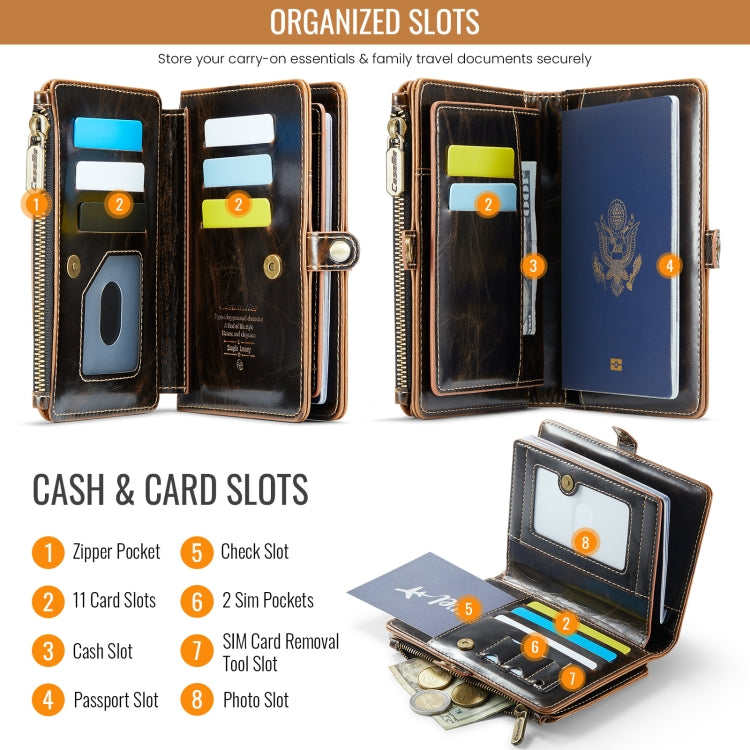 CaseMe-Me60 Multi-functional Anti-theft Swipe Passport Wallet(Brown)