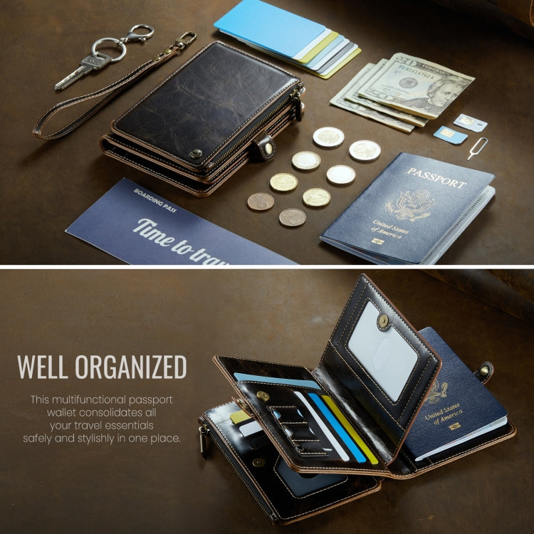 CaseMe-Me60 Multi-functional Anti-theft Swipe Passport Wallet(Brown)