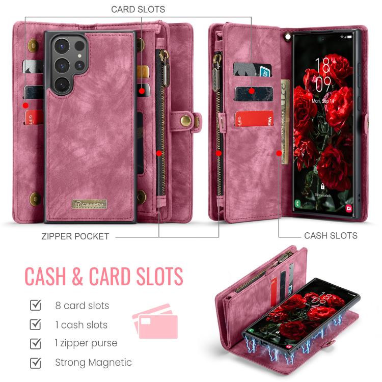 For Samsung Galaxy S25 Ultra 5G CaseMe 008 Detachable Multifunctional Leather Phone Case(Wine Red)