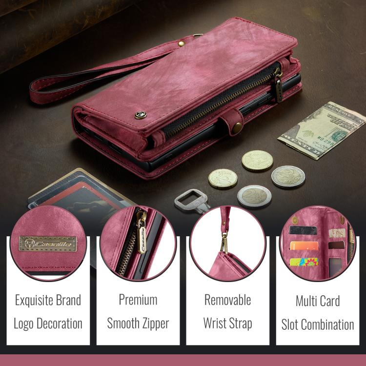 For Samsung Galaxy S25 Ultra 5G CaseMe 008 Detachable Multifunctional Leather Phone Case(Wine Red)