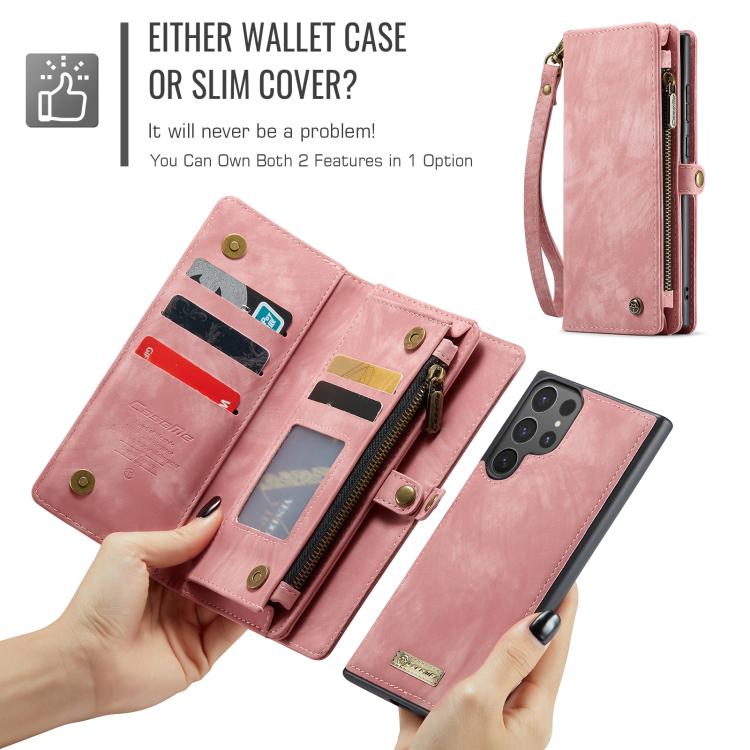 For Samsung Galaxy S25 Ultra 5G CaseMe 008 Detachable Multifunctional Leather Phone Case(Pink)