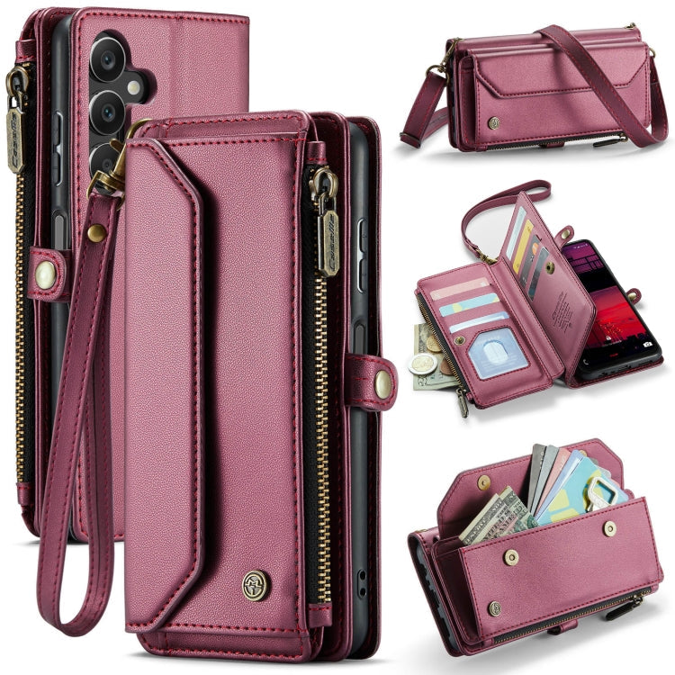 For Samsung Galaxy A16 5G CaseMe C36 Card Slots Zipper Wallet RFID Anti-theft Leather Phone Case(Red)