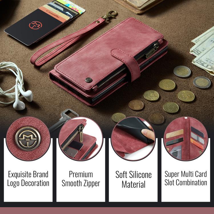 For Samsung Galaxy S25 5G CaseMe C30 Card Slots Zipper Wallet Leather Phone Case(Red)